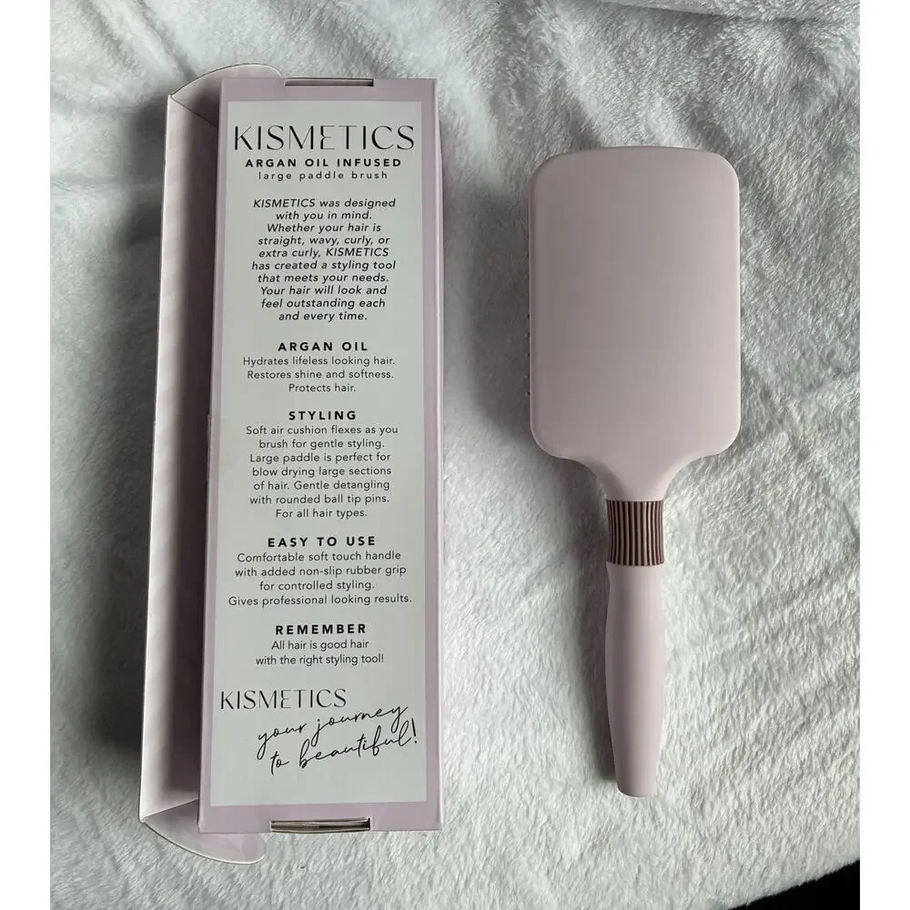 KISMETICS Argan Oil Infused Large Paddle Brush Pink Soft Pins Non-slip Grip